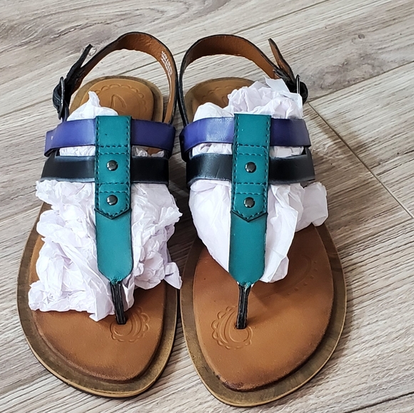Clarks Strappy Sandals, Turquoise,Purple, Black, Smoked Footbed, 8.5, NWOT - Picture 1 of 13